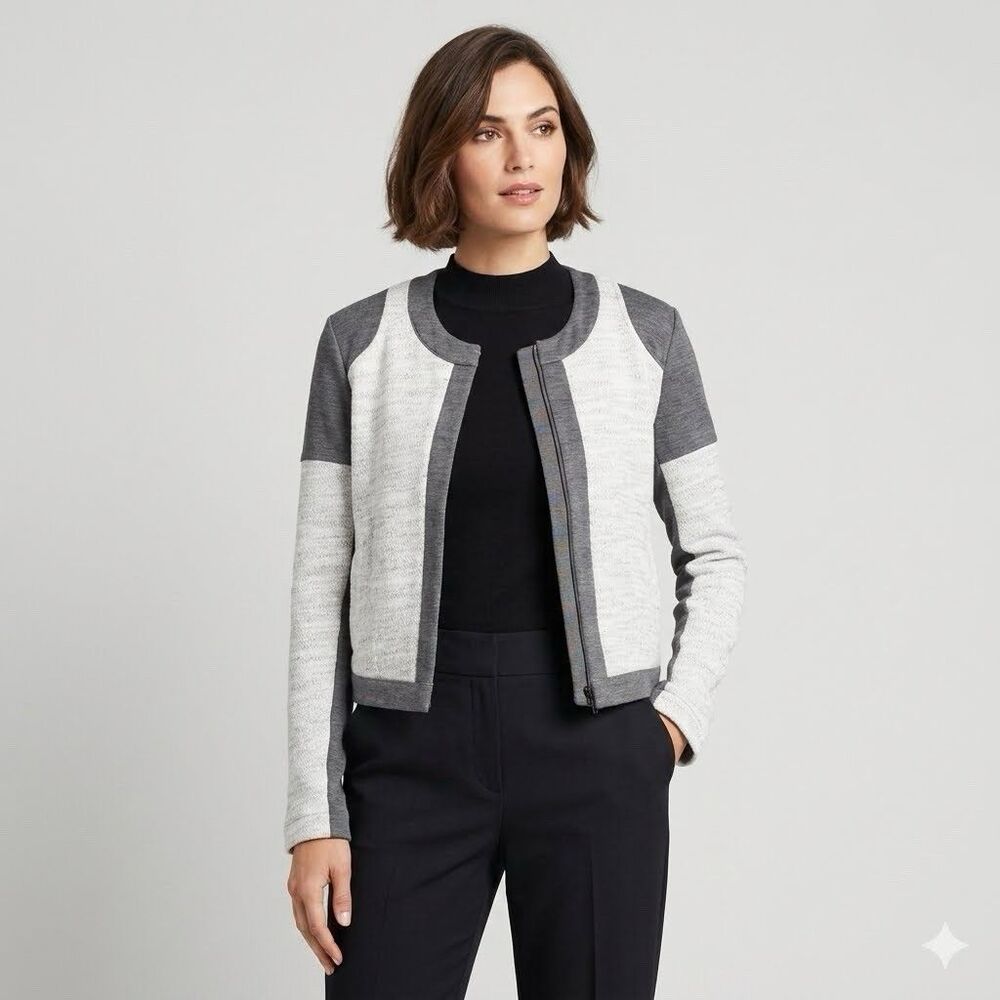 Cabi Shrunken Jacket Blazer Open Front 2-Tone Gunmetal Grey Mix Women’s Size M